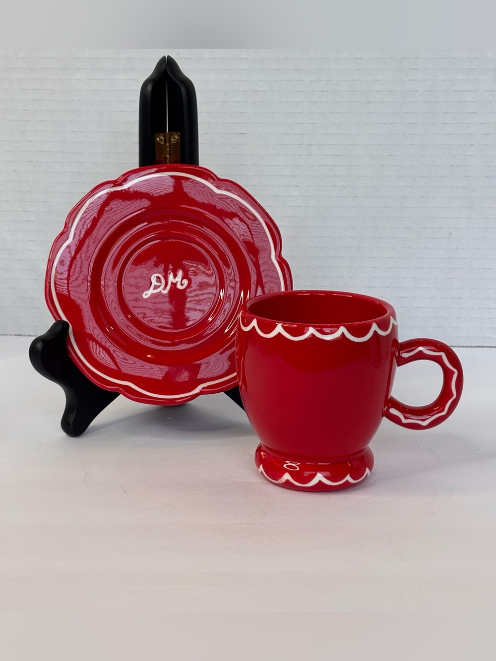 Damson Madder X Anthropologie Hand Painted Espresso Cup & Saucer Red & White NWT